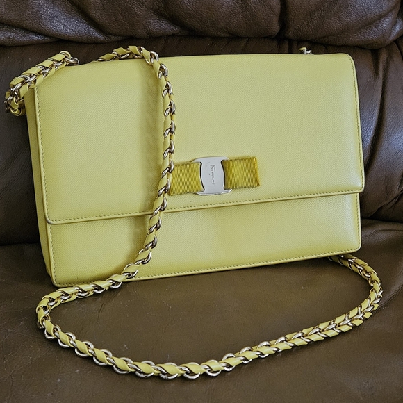 Women's Salvatore Ferragamo Yellow Vara Chain Crossbody Bag - Picture 11 of 16